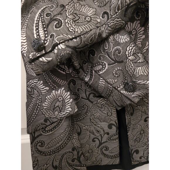 Kay Unger Metallic Silver Black Jacquard Blazer Jacket Wool Blend Power Dressing - Picture 7 of 9